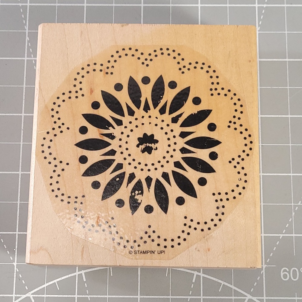 Stampin Up Mandala Doily Floral‎ Lace Design Rubber Stamp 4 in Wood Block